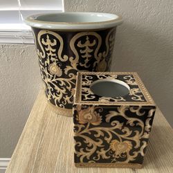 Amita Set 2 Gold Chinese Porcelain Hand-Painted Planter & Tissue Box luxurious exterior Price Firm $198  This set of 2 porcelain is in excellent antiq