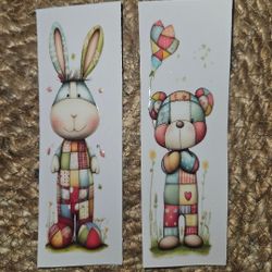 2 Stickers Bookmark Appliques Bunny Rabbit & Teddy Bear Crafts