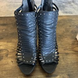 Bar III Black Snake Print Heels Wmns Sz 8.5
