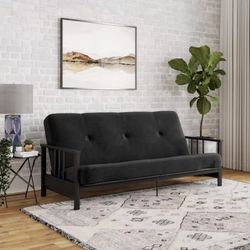 Harlow 6 in. Herringbone Full Metal Arm Futon with Thermobonded High-Density Polyester Fill Futon Mattress