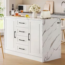 ONBRILL 47.3" Kitchen Island with 2 Storage Cabinets & 4 Drawers, Modern Imitati