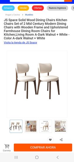 JS Space Solid Wood Dining Chairs Kitchen Chairs Set of 2 Mid Century Modern Dining Chairs with Wooden Frame and Upholstered Farmhouse Dining Room Cha