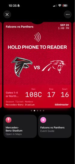 Pair of club seats for Falcons/Panthers