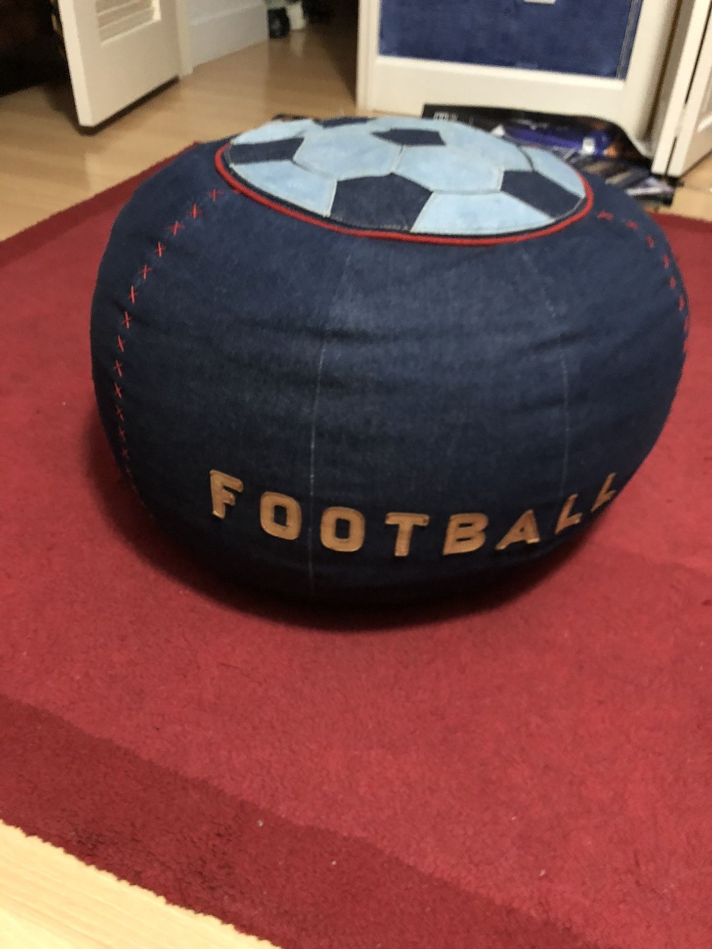 Kid size sports themed denim beanbag chair