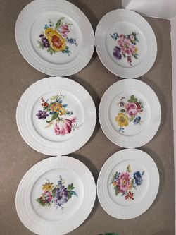 White Porcelain Floral Plates Set of 6