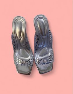 Azela wang silver mirror studded transparent mules