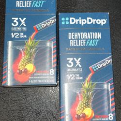 (2) DripDrop Electrolyte Powder Drink Mix for Dehydration Relief Fast, Fruit Punch, 0.35 oz, 8 Count Packets