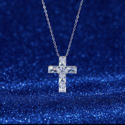 925sterling Silver Cross Charm 8+AAAA Cubic Zirconia Necklace Best Gift 