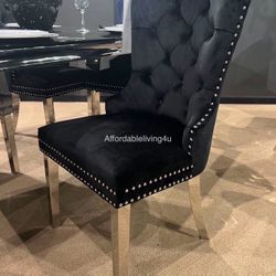 Black Velvet Dining Chairs W/ Metal Legs Set Of 2 Brand New In Box 