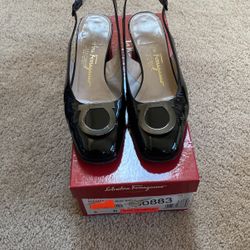 Ferragamo patent leather slip/heal  size 6 used