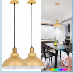 Ba Operated Pendant Lights 2 Pack,Rechargeable Pendant Light With Remote,Gold Pendant Light Fixtures For Kitchen Island,Modern Industrial Hanging Ligh