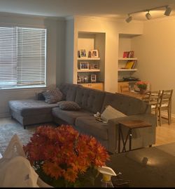 Gray Tufted Sectional Sofa with Chaise