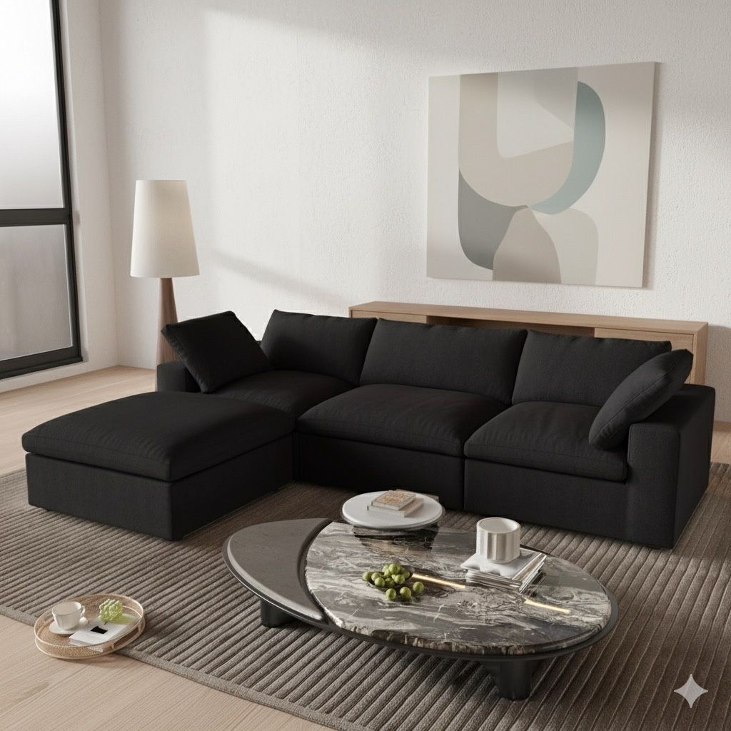 🏷BRAND NEW Cloud Couch Modular Sectional Sofa with Storage Ottoman,L Shaped, Black💥 We Finance