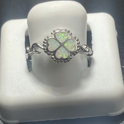 Size 7 Opal Clover Ring 925 Silver 