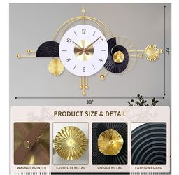 38x22 Inch Modern Metal Wall Clock Battery Operated, Contemporary Silent Non-Ticking Analog Clock for Home Decor, Living Room, Bedroom, Office, Kitche