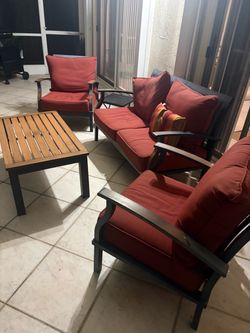 Outdoor Patio Furniture Set with Red Cushions