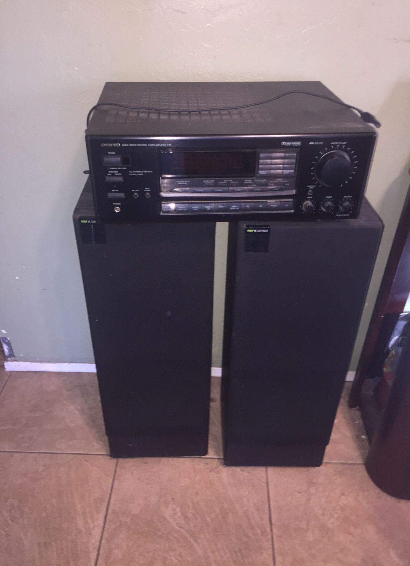 Pair kef k series speakers and onkyo audio amplifier receiver