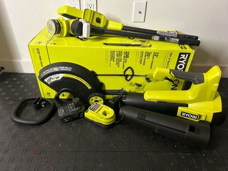 RYOBI ONE+ 18V Cordless Battery String Trimmer/Edger and Jet Fan Blower Combo Kit (2-Tools) with 4.0 Ah Battery and Charger