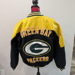Green Bay Packers Green Wool & Yellow Leather  Varsity Insulated Jacket   