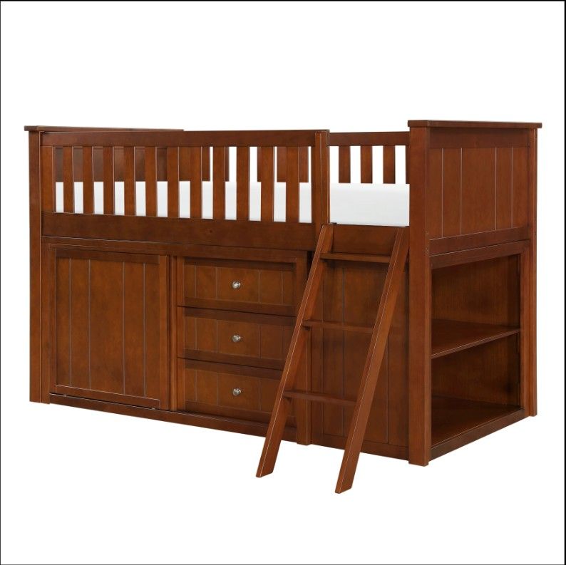 Low Loft Bunk with Bookcase and Dresser 💥 furniture