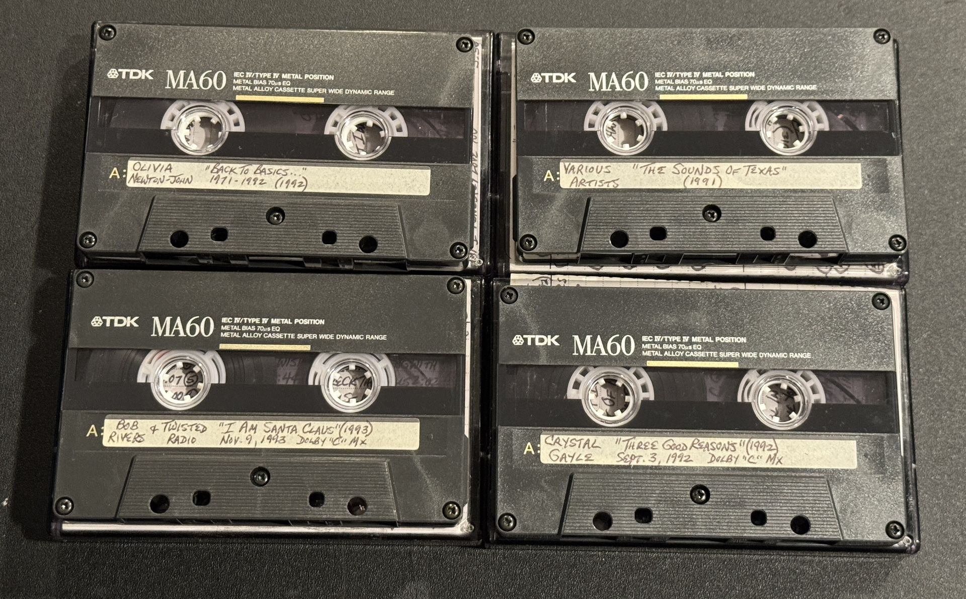 Lot of 4  TDK MA60 Metal Position Type IV Used Cassette Tape Metal Alloy.  Tabs removed! Sold as blanks. Look very clean, could be reused for blank ta