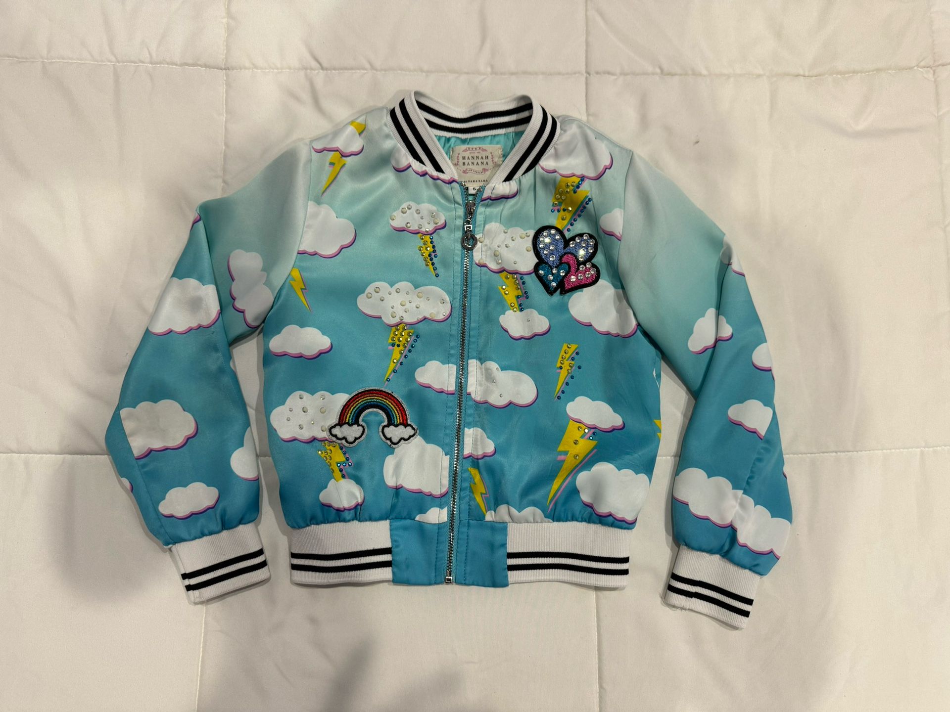 Hannah Banana by Sara Sara Little Girls Don't Steal My Thunder Theme Rhinestone Full Zip Bomber Jacket Size 5.