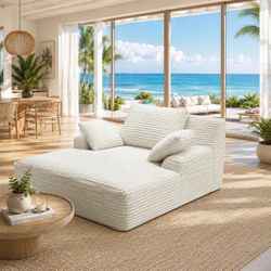 Comfy Sleeper Sofa Corduroy Upholstered Chaise Lounge with Pillows