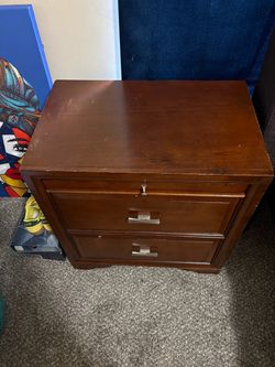 2-Drawer Wood Nightstand with Silver Handles