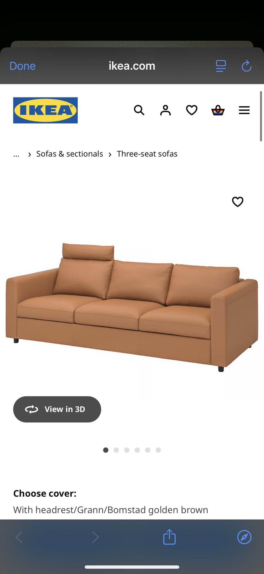 Leather Sofa, with headrest/Grann/Bomstad golden brown
