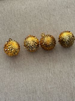4 VINTAGE PLASTIC GOLD ORNAMENTS