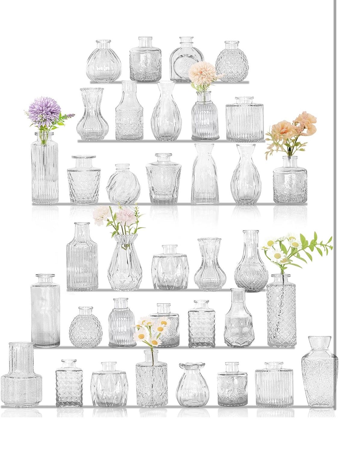 36Pcs Bud Vases Set Small Vintage Glass Bottles Clear Bud Vases in Bulk Multiple Shape Cute Glass Vases for Rustic Wedding Centerpieces Table Decorati