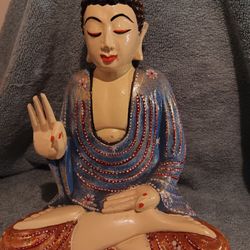 Old Vintage Buddha Nicely Decorated 9 Inches Tall Please Look At All Pictures No Chips Or Cracks Very Good Condition 