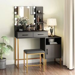 10 LED Lights Modern Makeup Vanity Desk