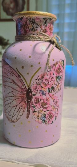 Hand designed painted and decoupaged vase