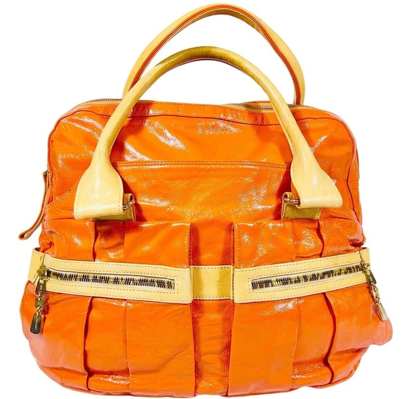 See by Chloé Patent Leather Shoulder Bag Day Tripper Tote Orange Gold Handbag 