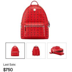 MCM Medium Candy Red & Silver Backpack