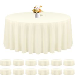 12 Pack Round Tablecloths - 90 Inch, Beige Polyester Table Cover for Round Table, Stain and Wrinkle Resistant Washable Fabric Tablecloth, Polyester Ta