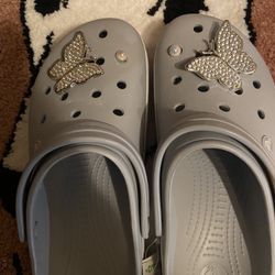 Gray, Croc With Purple And White Letters 