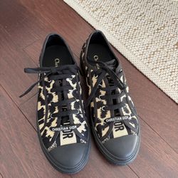 Christian Dior Walk'n Dior Low Top Sneakers Black Leopard Print US 8.5