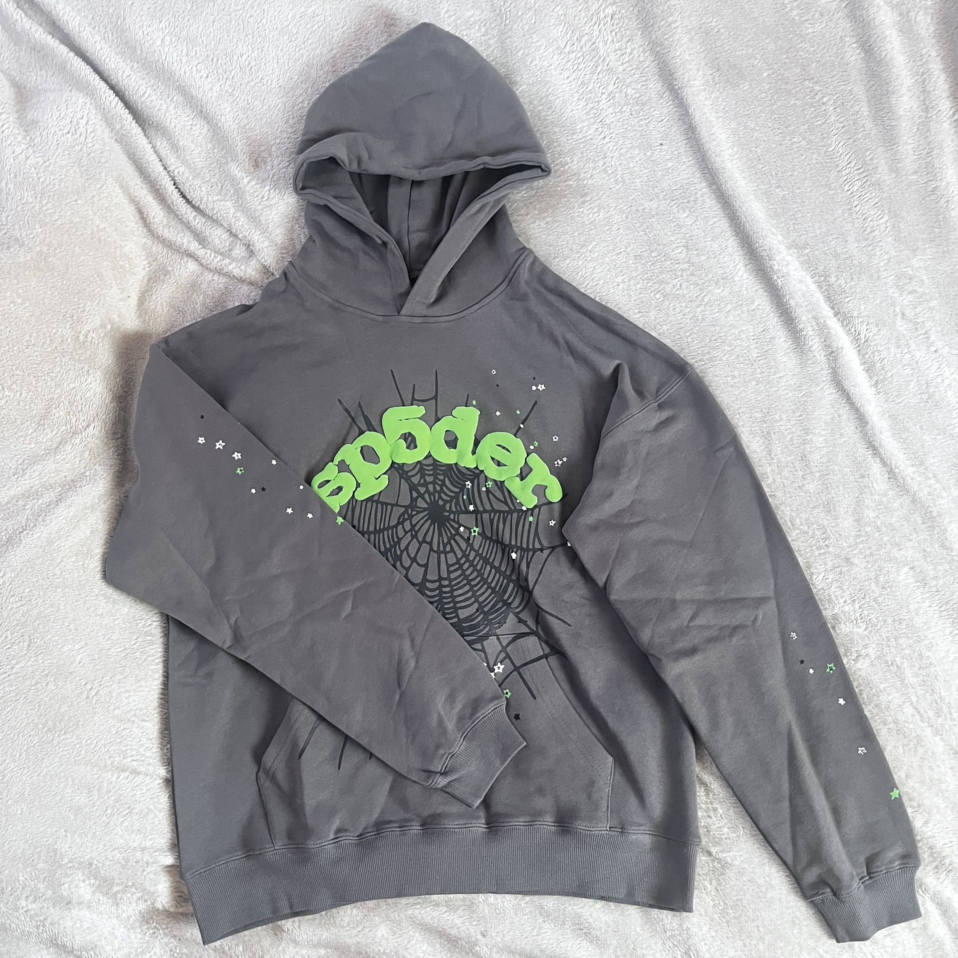 Grey/Green Sp5der Hoodie