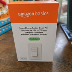 Open box Amazon Basics Smart Dimmer Switch, Single Pole, Works with Alexa Only, 2.4 GHz Wi-Fi, No Hub Required, White  SMART UPGRADE: Works with Alexa