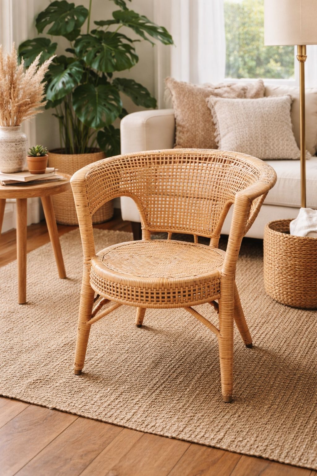 Vintage Wicker Rattan Chair Boho Mid Century Style Accent Chair