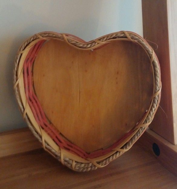 Amish Handcrafted Pink Heart Shaped Wooden Basket