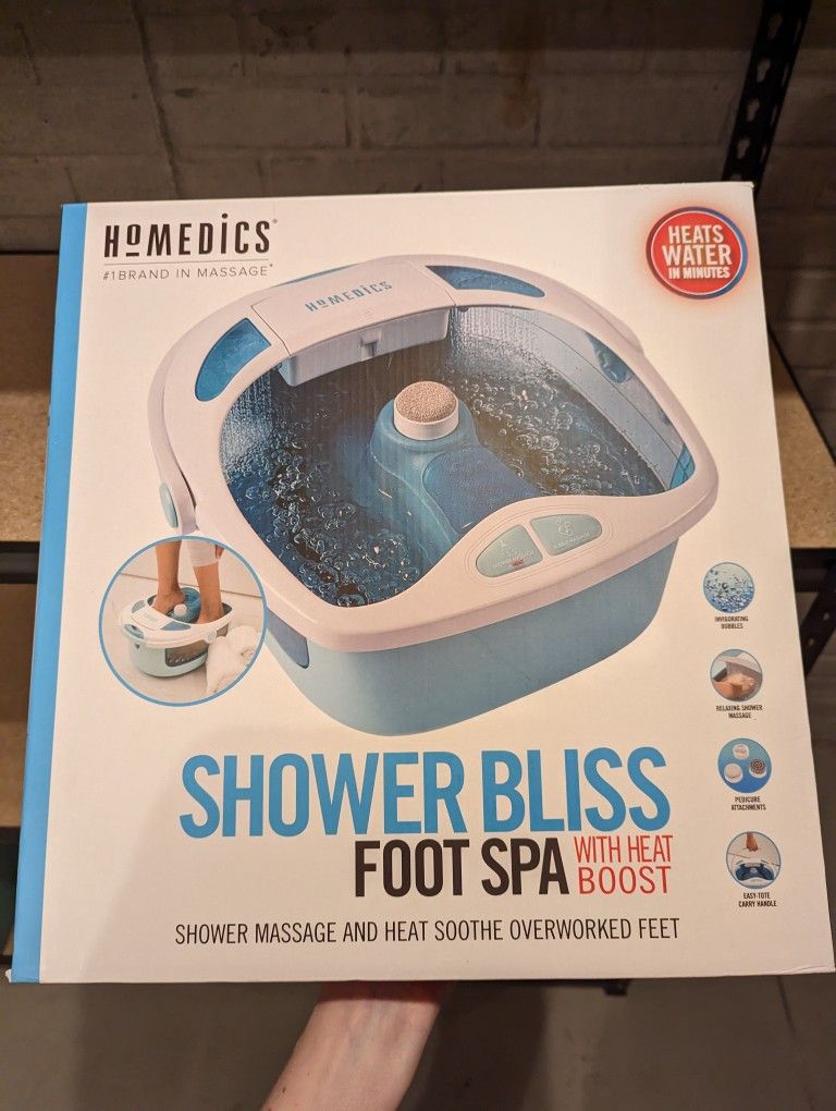 HoMedics Shower Bliss Foot Spa, Shower Massage Water Jets, Pedicure Center with 3 Attachments, Toe-Touch Control, FB-625H