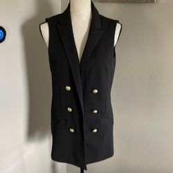 Express Womens Black Peak Lapel Sleeveless Double Breasted Suit Vest  Size XS