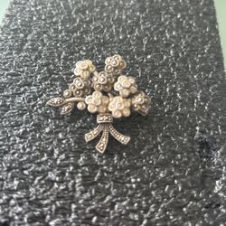 Sterling Silver Flower Bouquet Brooch Pin Marcasite 