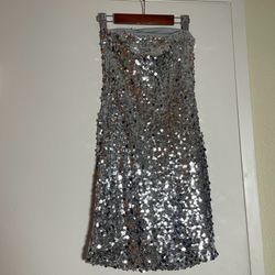 Sugar & Diamonds Silver Sequin Strapless Mini Dress Size S