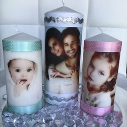✨ YOUR PHOTOS ON CANDLES! Homemade decoration custom unscented pillar candles set woman gift ✨