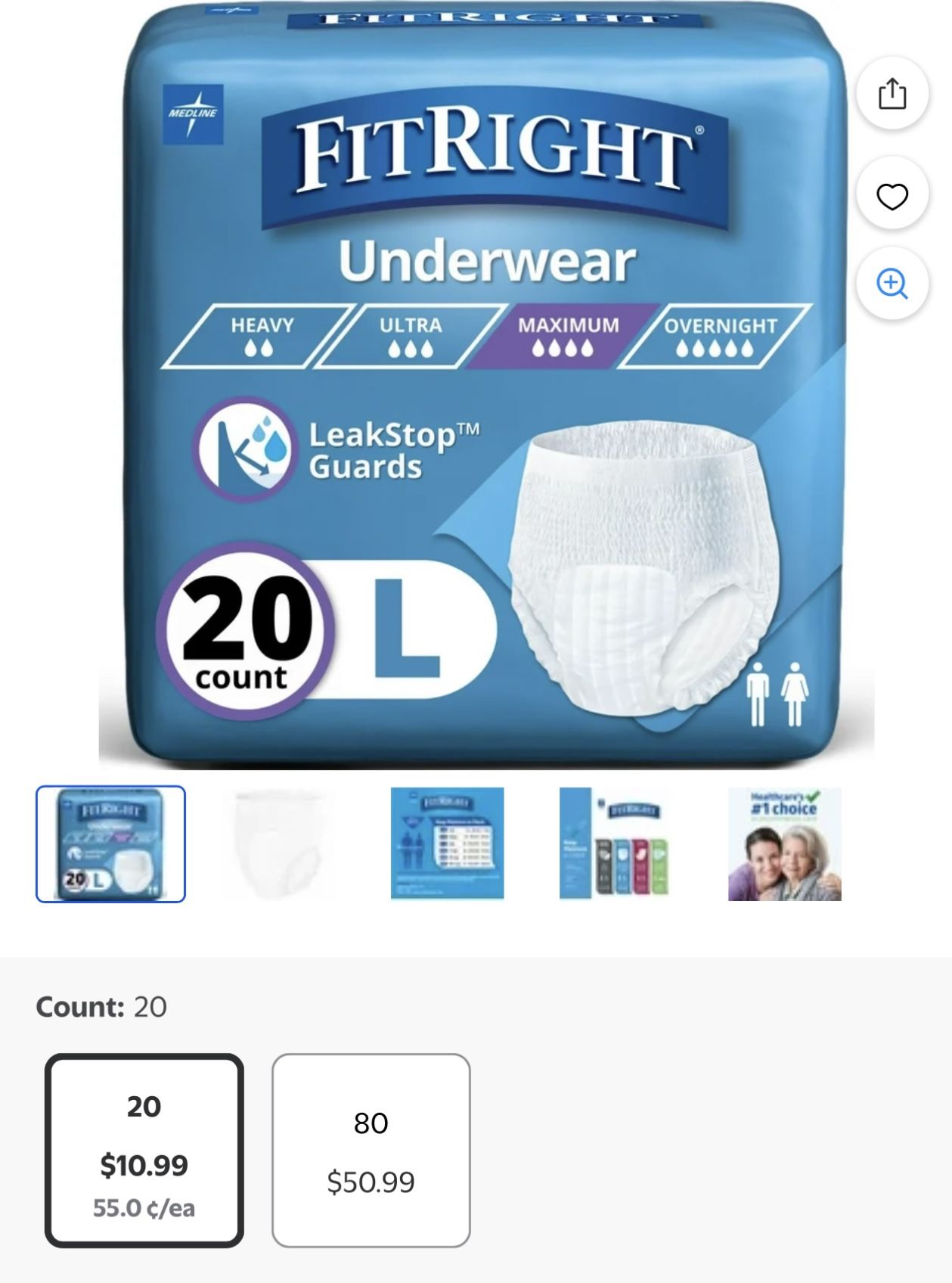 Caja (box) Pañales desechables FitRight Underwear – Talla L (20 unidades