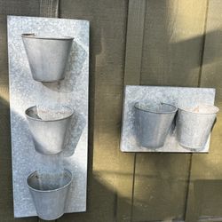 Set Of Galvanized Metal Wall Hanging Flower Garden Pots